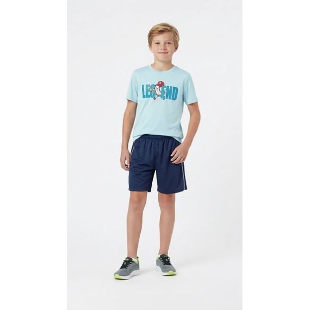 BCG Boys Training Soccer Shorts in Medieval Blue White Piping Large (14/16)
